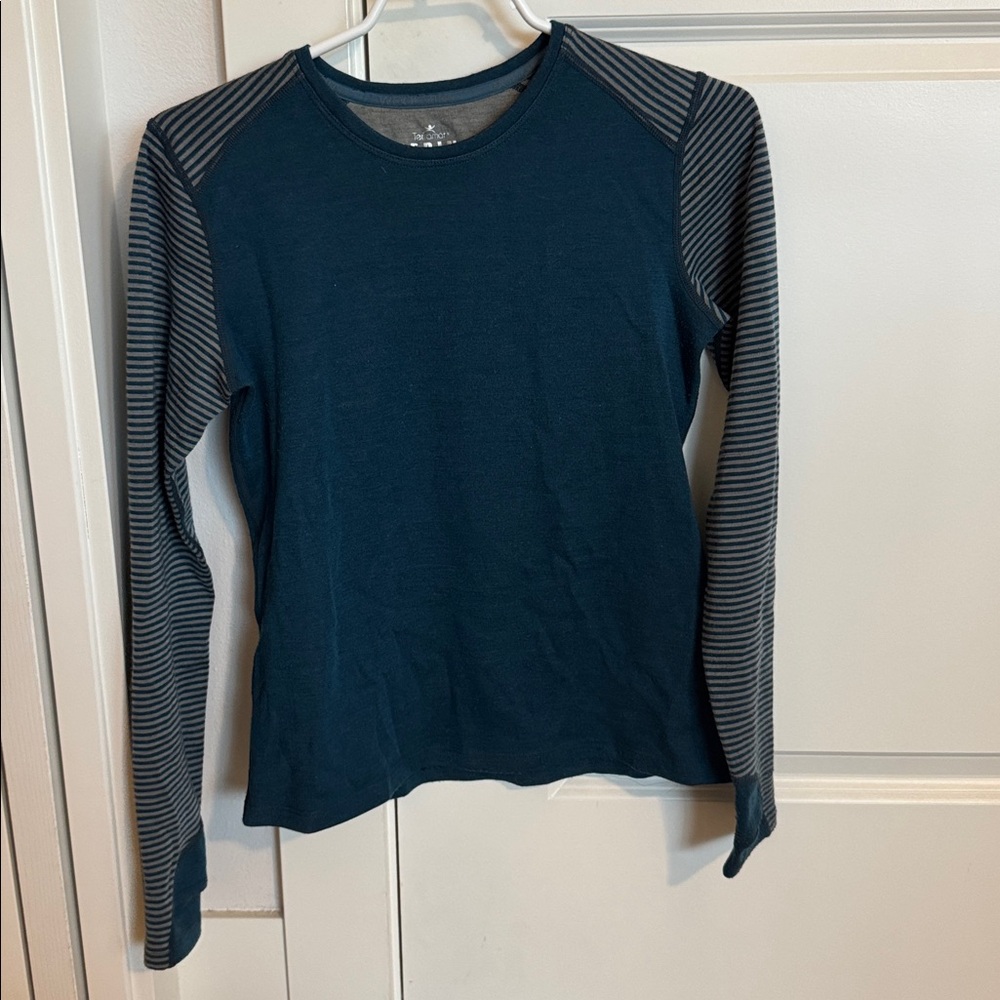 Women's Teal Striped Merino Long Sleeve Baselayer